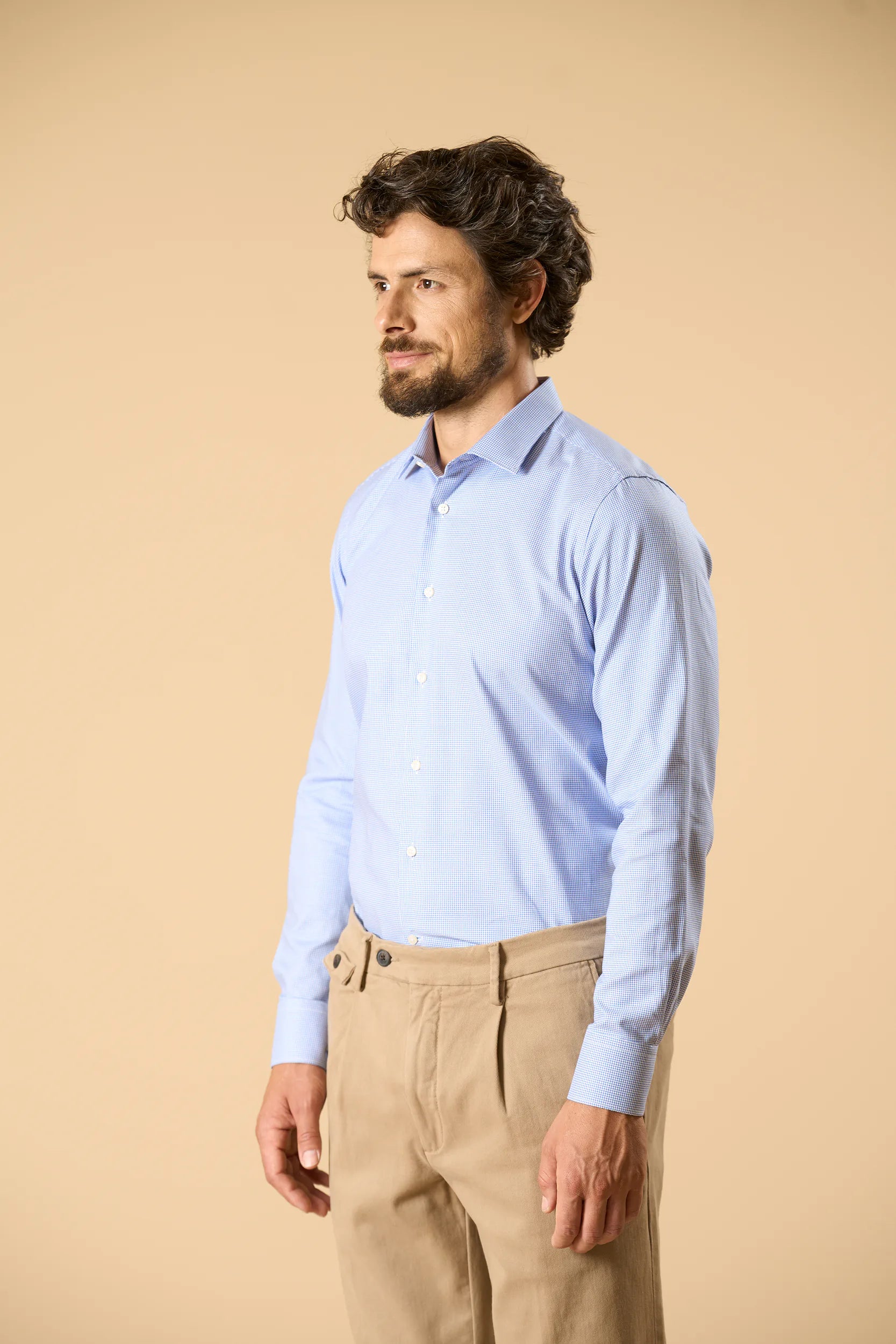 Camicia bianco azzurro microdisegno cotone oxfort slim fit Angelico 5