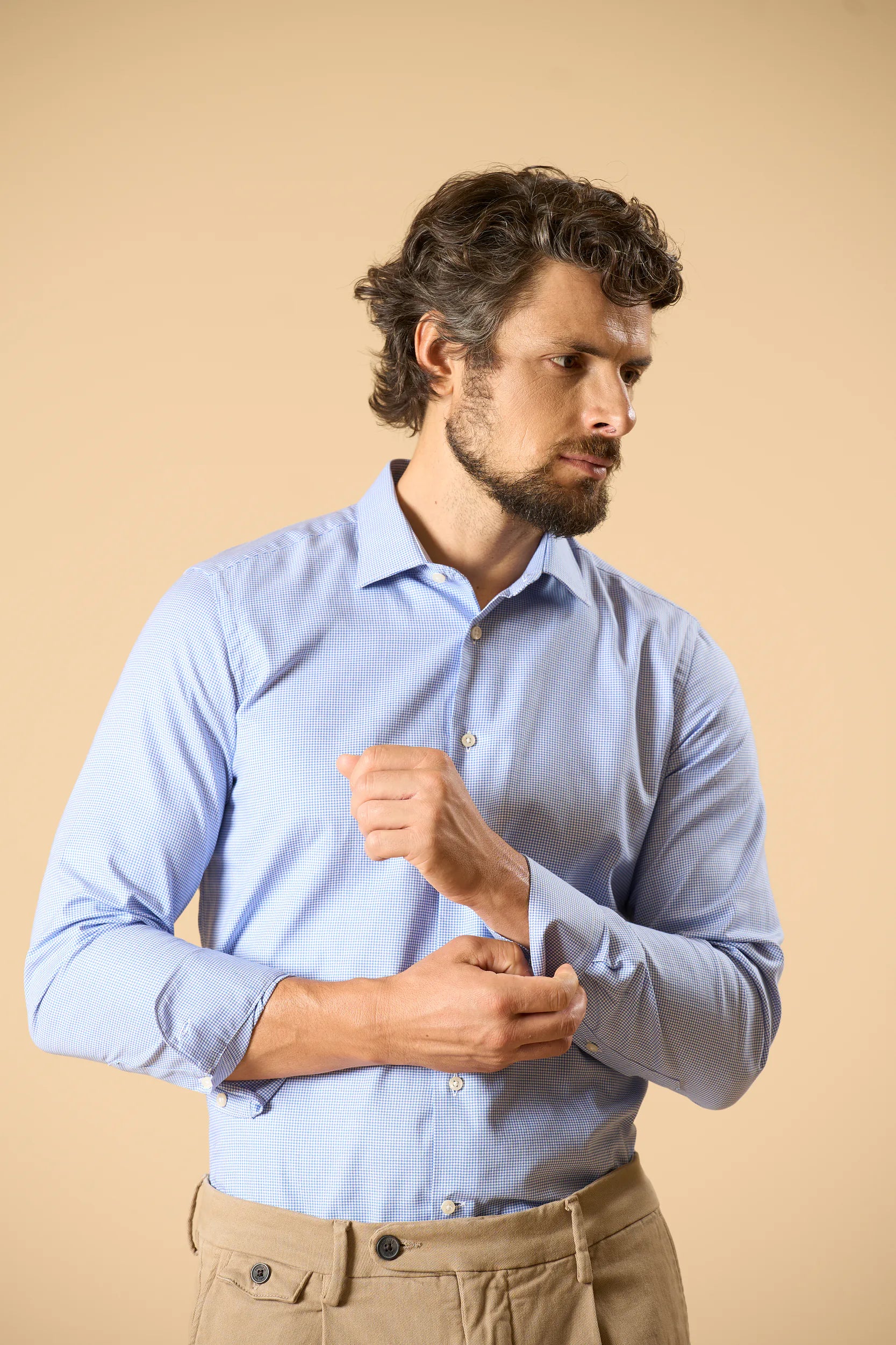 Camicia bianco azzurro microdisegno cotone oxfort slim fit Angelico 1