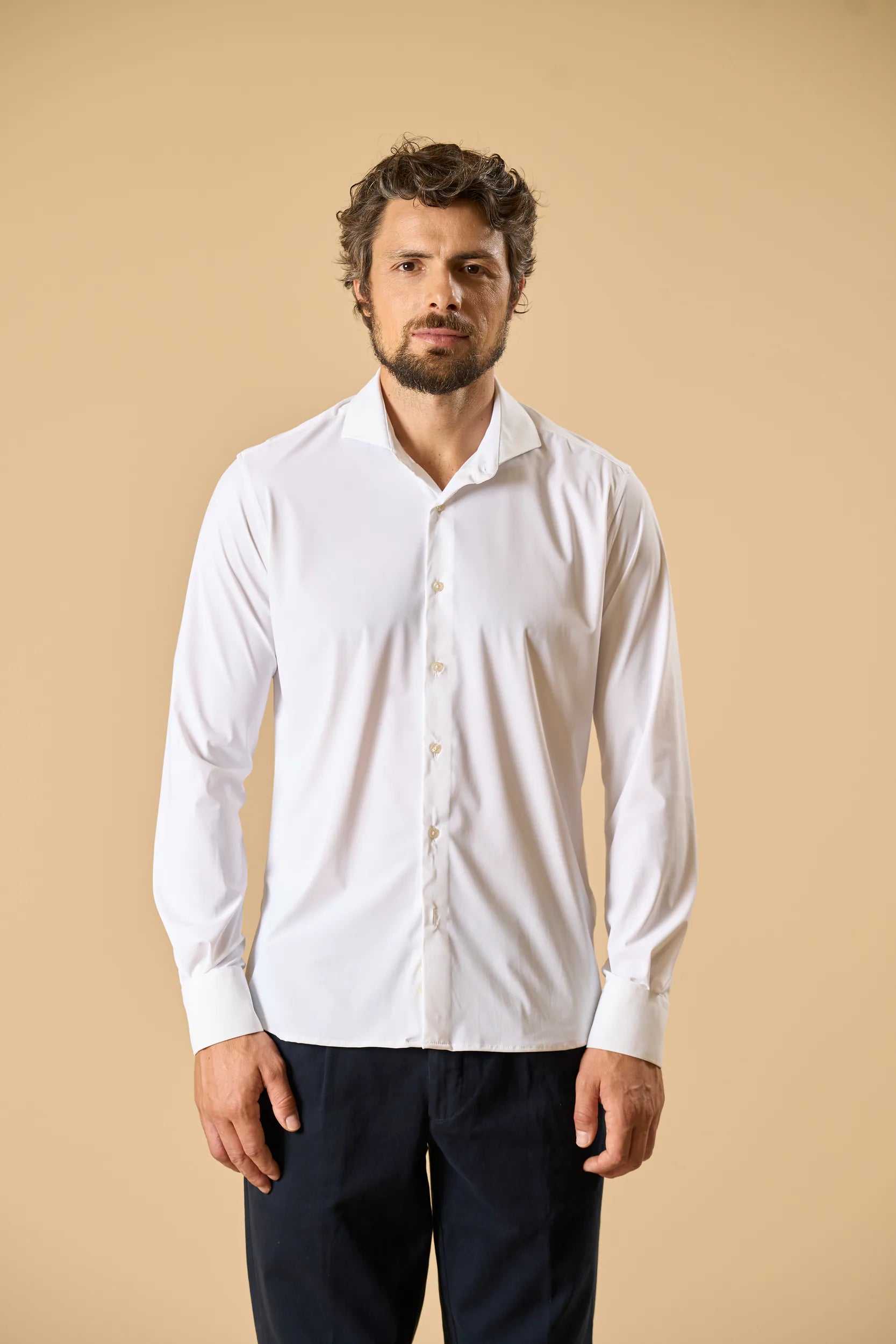 Camicia bianca tessuto performance custom fit Angelico 1