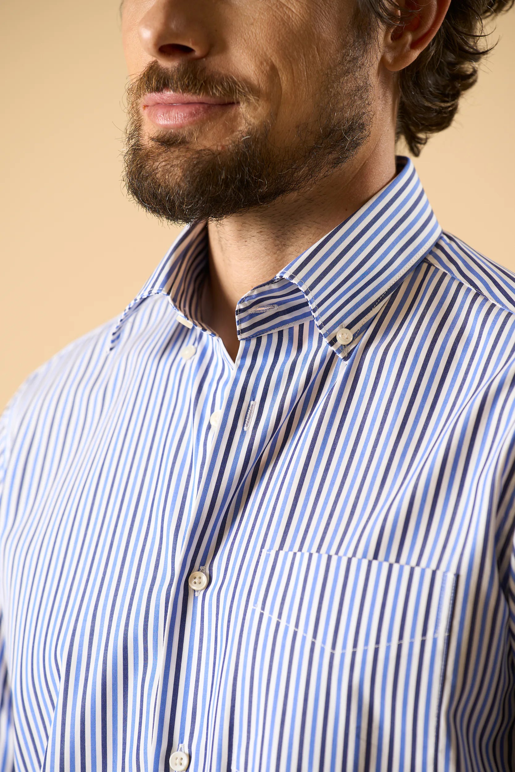 Camicia blu bianco bacchettina botton-down cotone regular fit Angelico 2