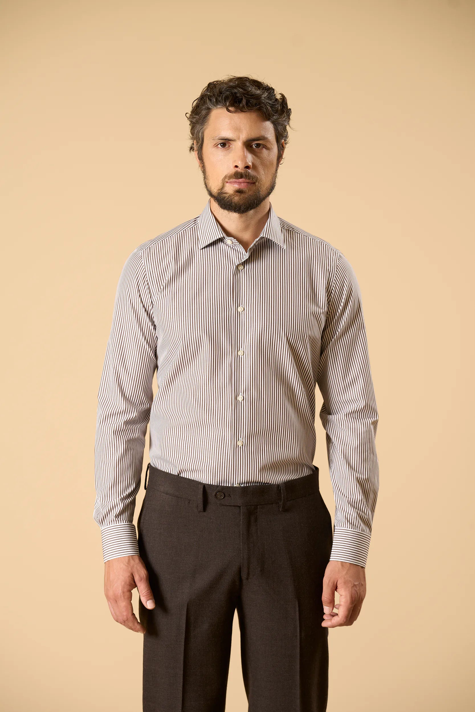Camicia bianco moro bacchettina cotone slim fit Angelico 3