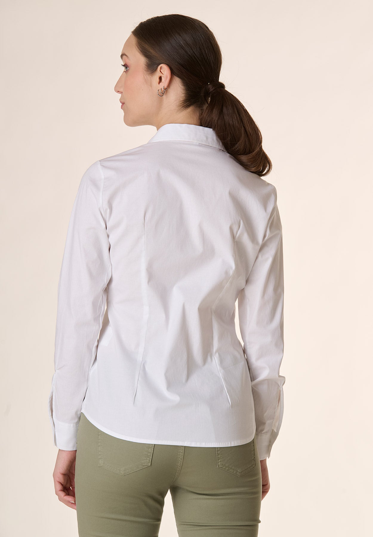 White stretch cotton shirt long sleeves