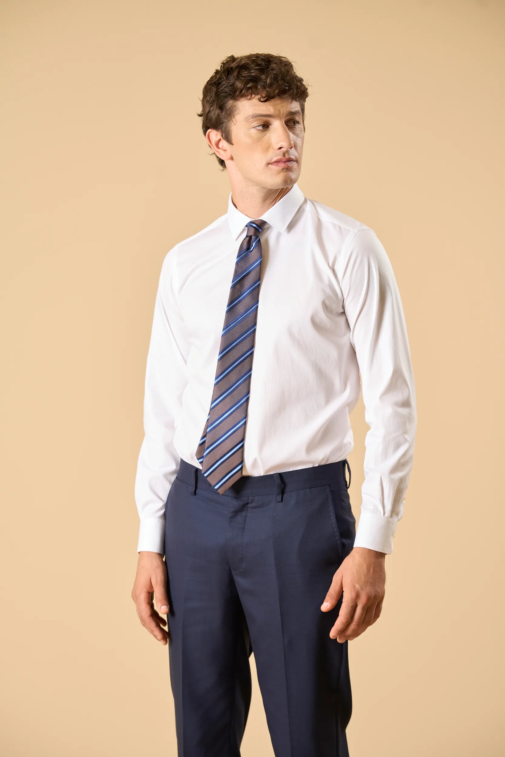 Camicia bianca cotone dobby rigato slim fit Angelico 4