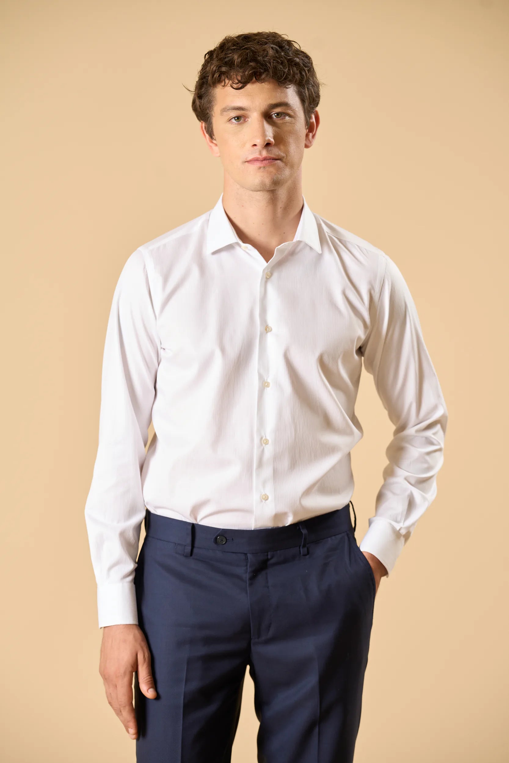Camicia bianca cotone dobby rigato slim fit Angelico 5