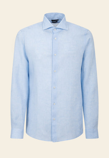 Camicia azzurra lino custom fit-Angelico