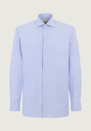 Blue and white striped performance fabric custom fit shirt