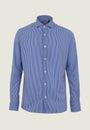 Camicia blu bianca rigata tessuto performance custom fit