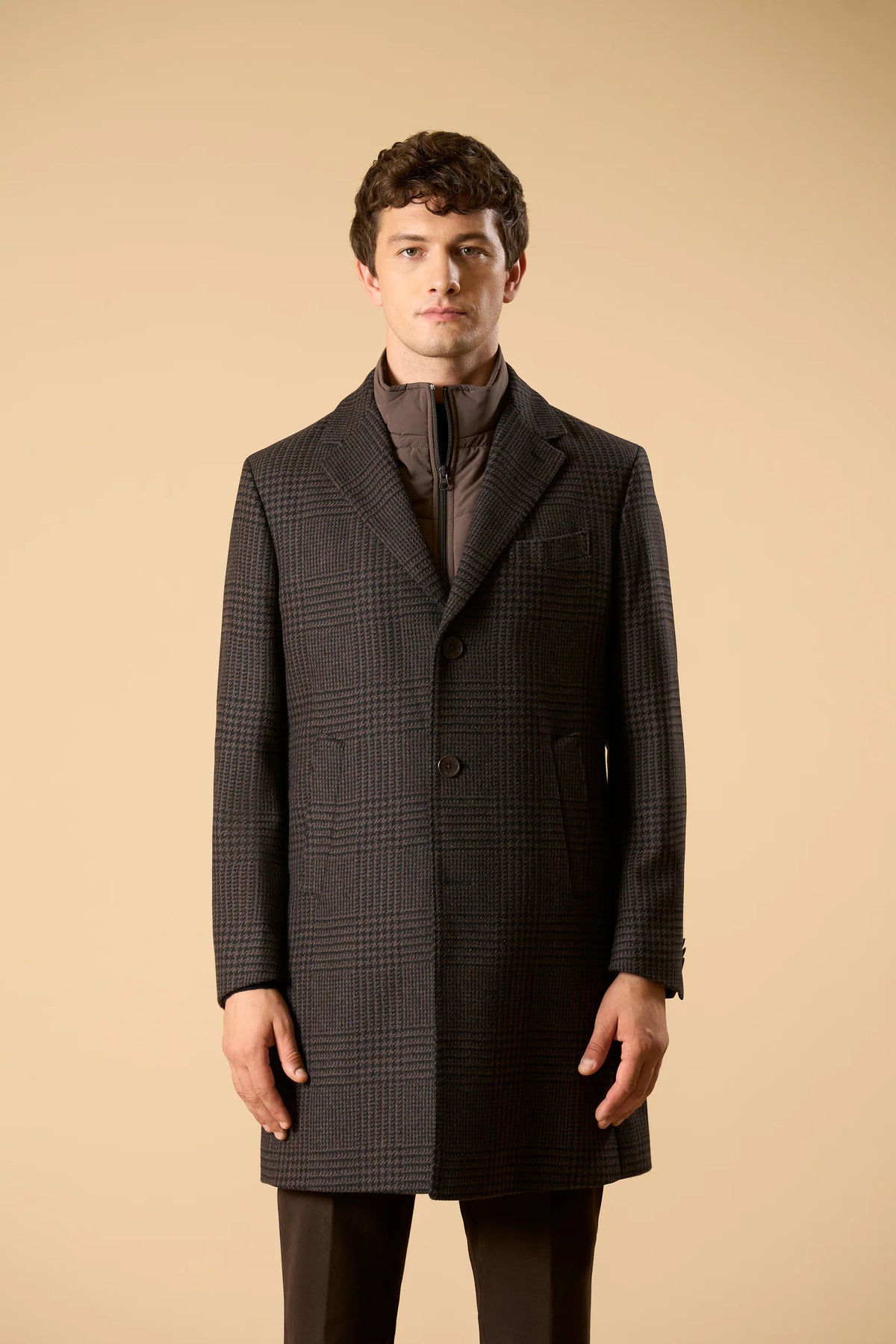 Cappotto moro lana vergine fantasia Galles fintino removibile