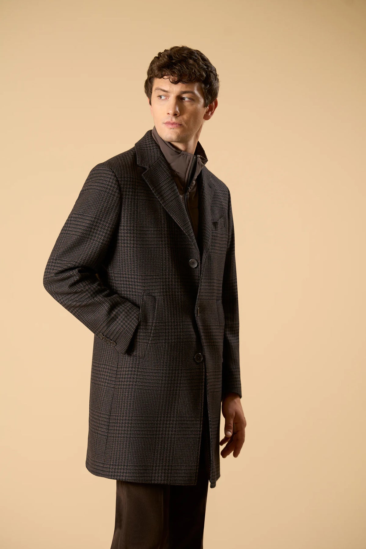 Cappotto moro lana vergine fantasia Galles fintino removibile