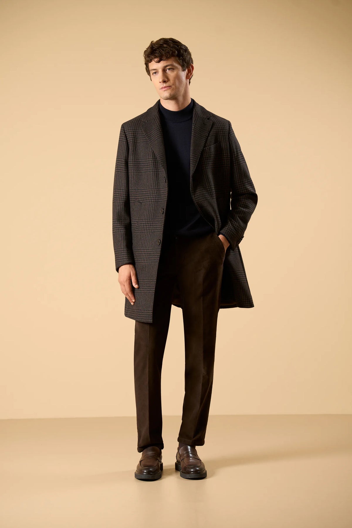 Cappotto moro lana vergine fantasia Galles fintino removibile