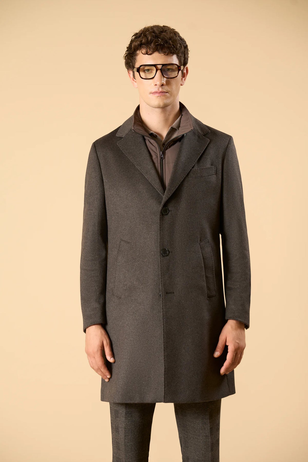 Cappotto marrone misto cashmere fintino removibile