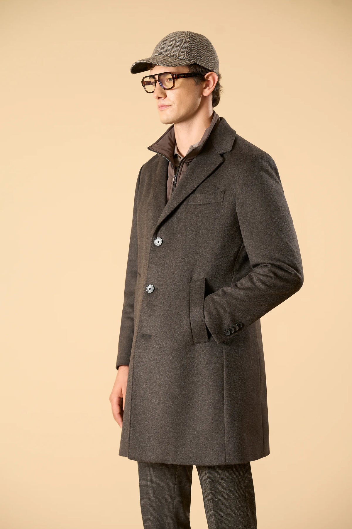 Cappotto marrone misto cashmere fintino removibile