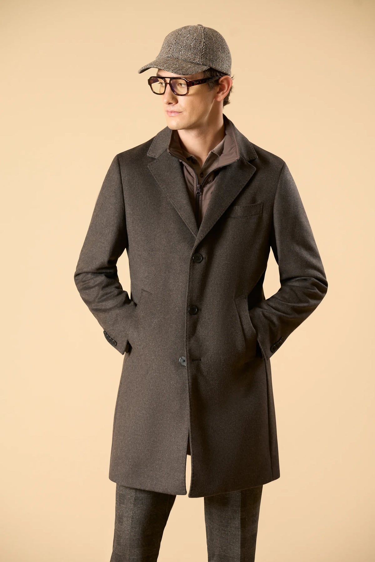 Cappotto marrone misto cashmere fintino removibile