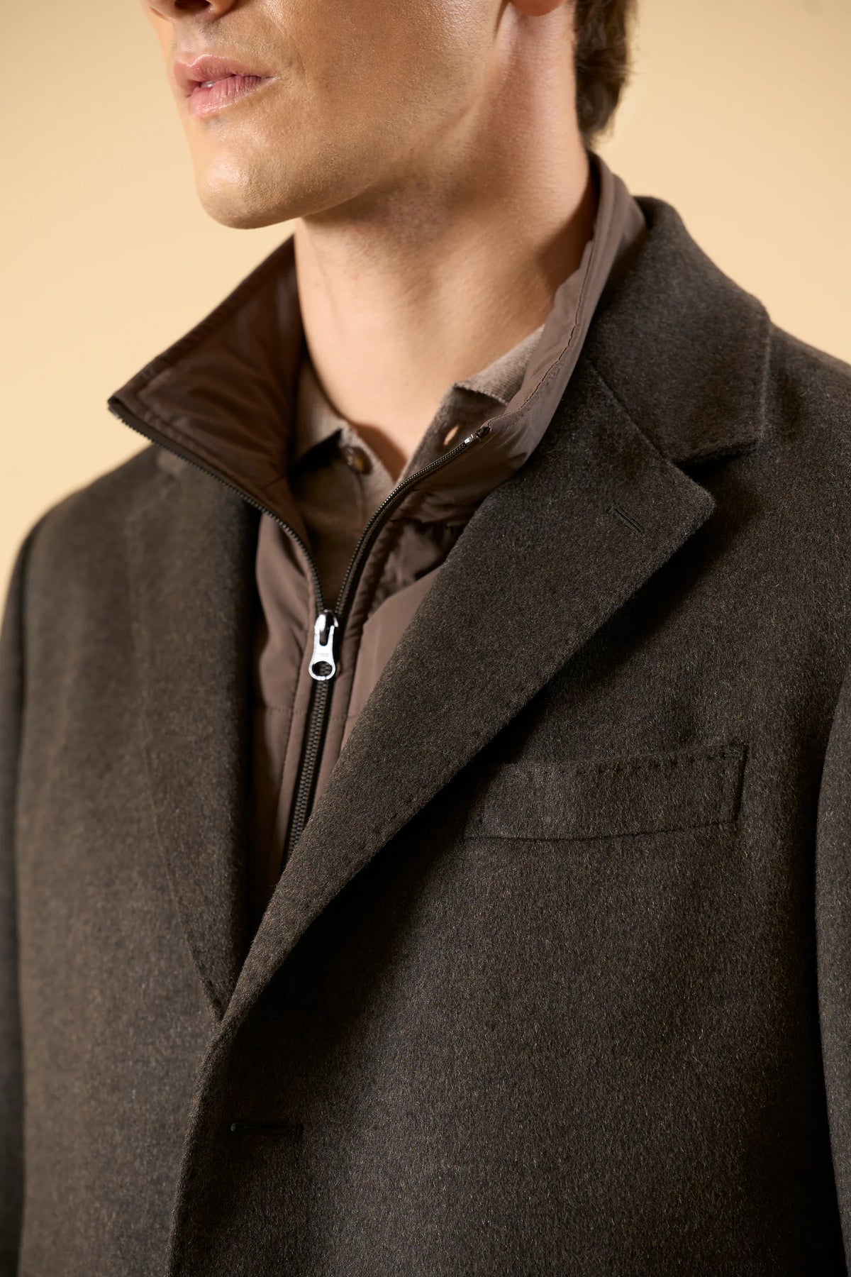 Cappotto marrone misto cashmere fintino removibile