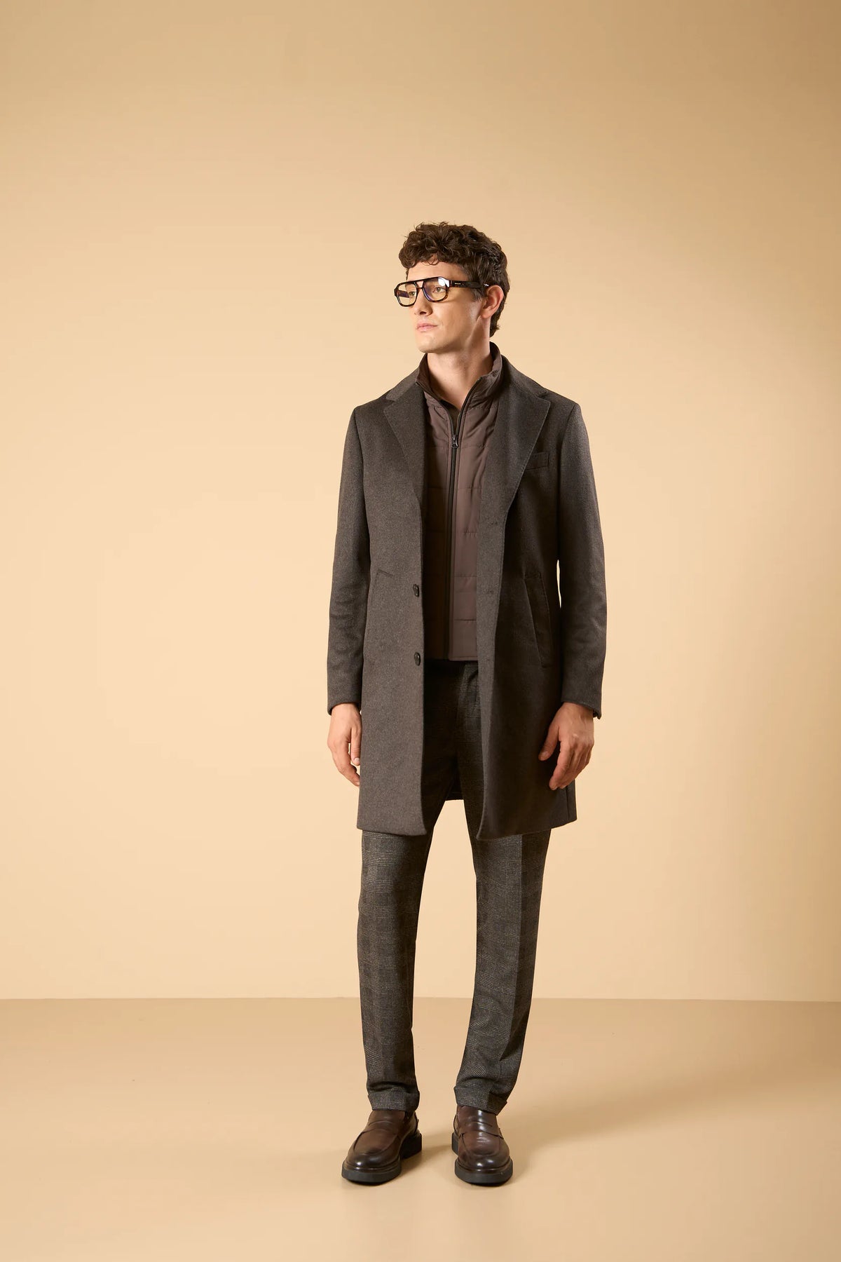 Cappotto marrone misto cashmere fintino removibile
