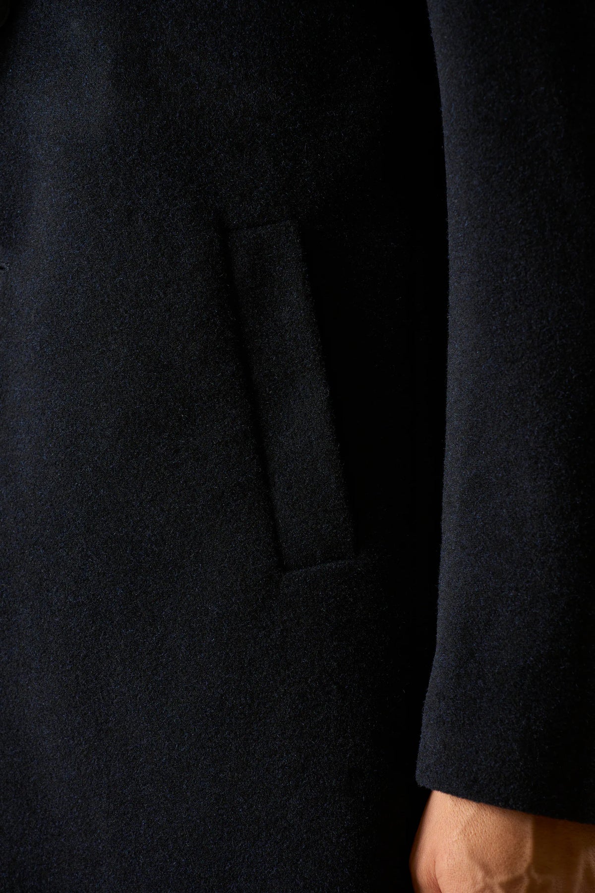Cappotto blu jersey misto lana con cappuccio
