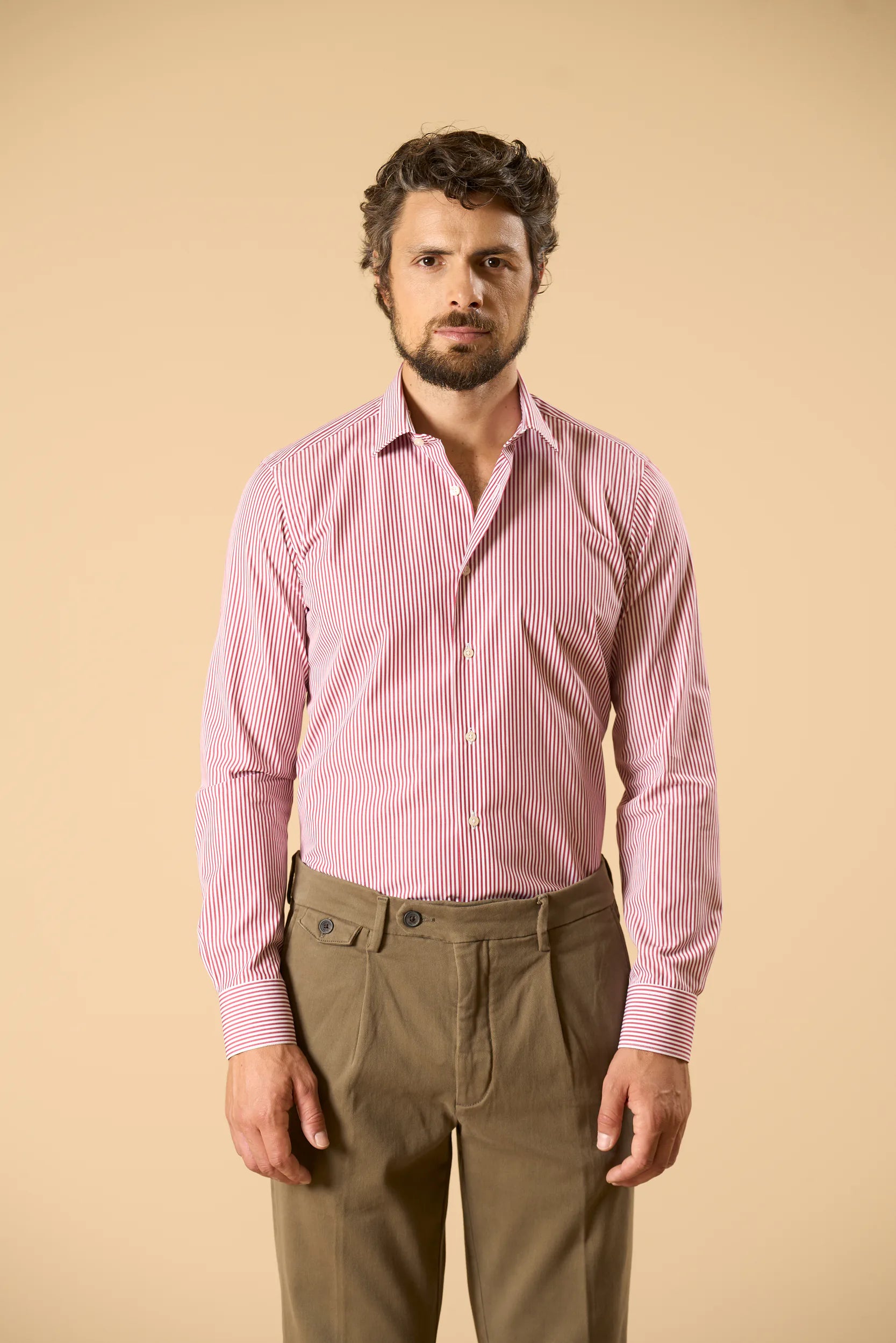 Camicia bianco rosso bacchettina cotone slim fit Angelico 4