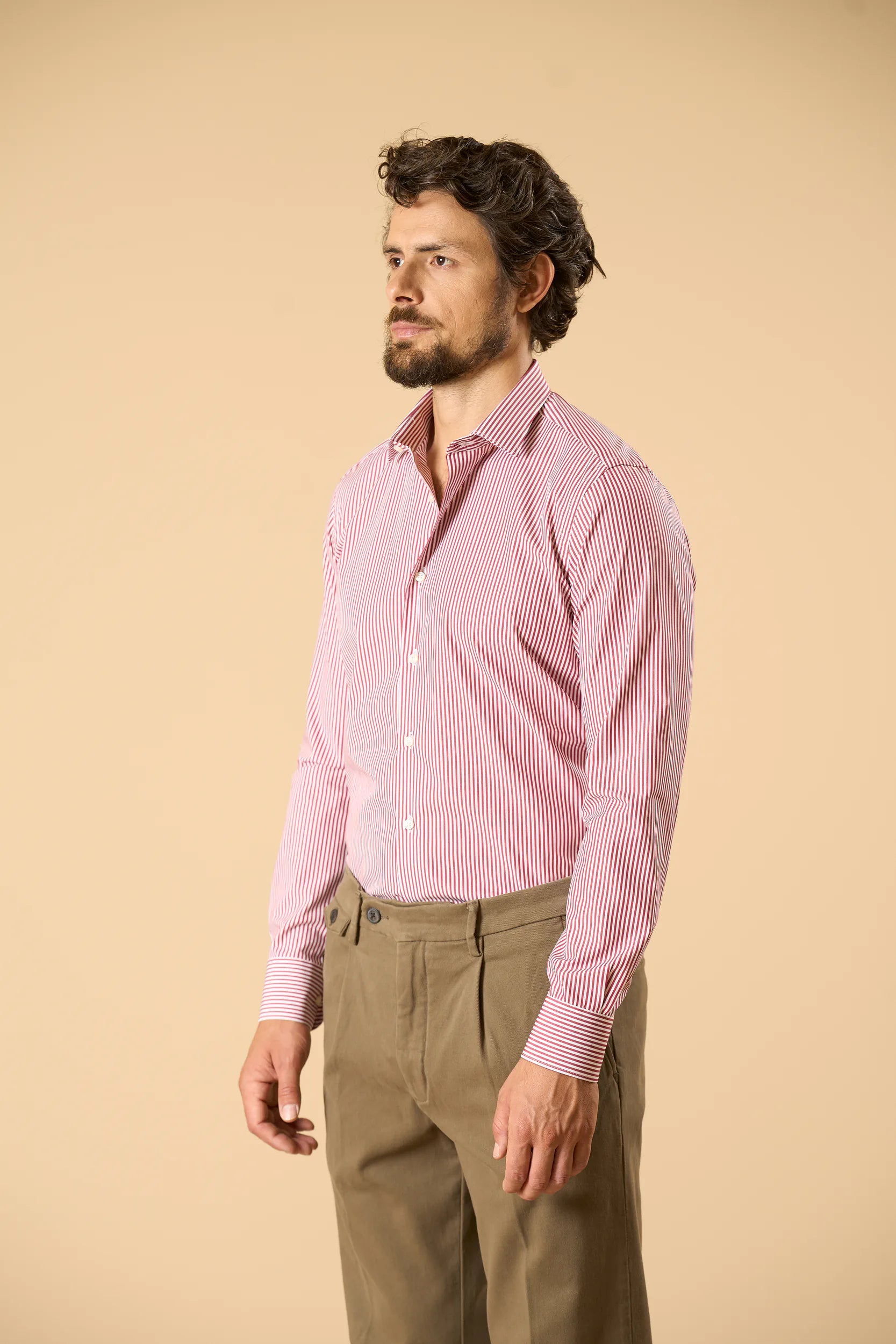 Camicia bianco rosso bacchettina cotone slim fit Angelico 5