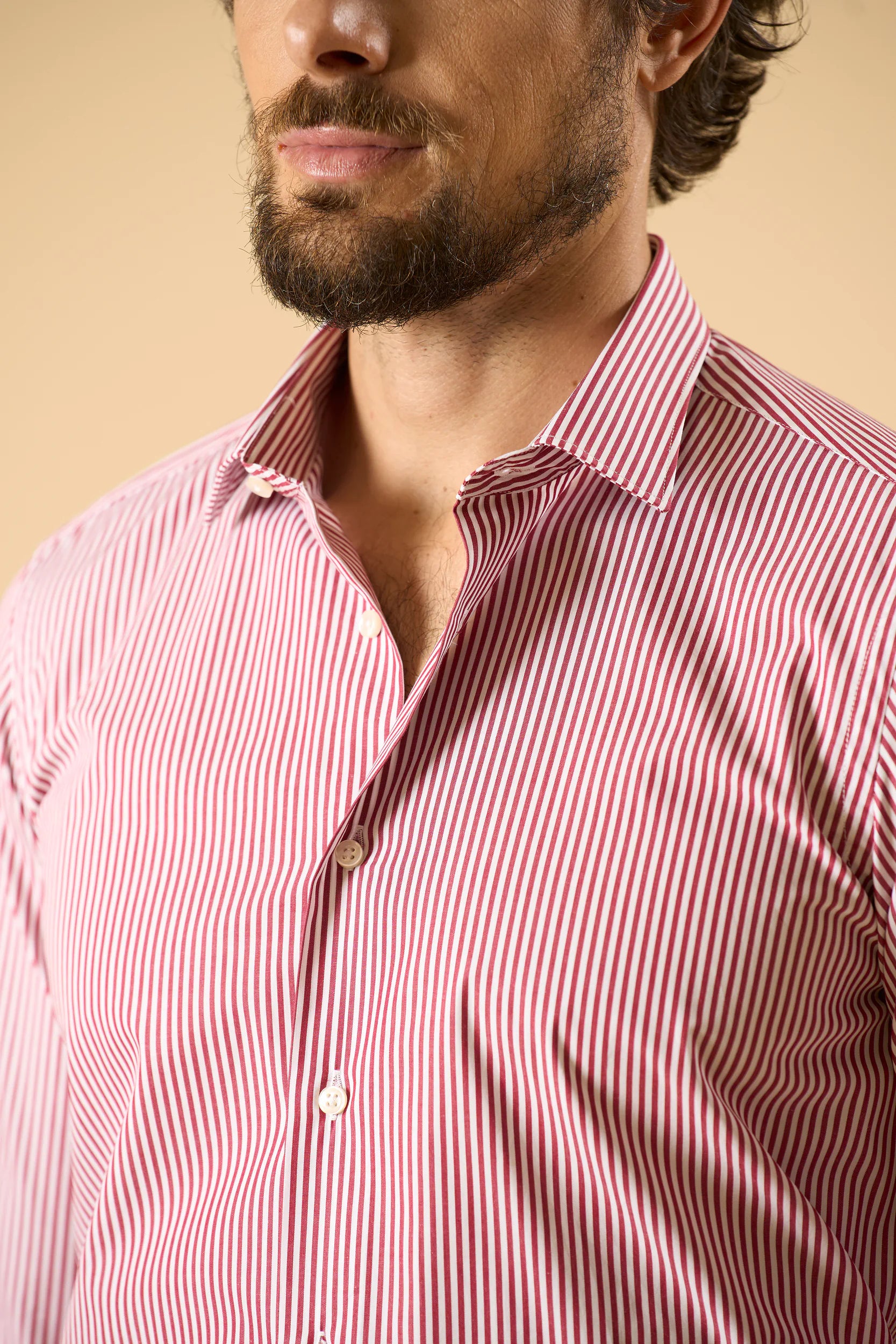 Camicia bianco rosso bacchettina cotone slim fit Angelico 2