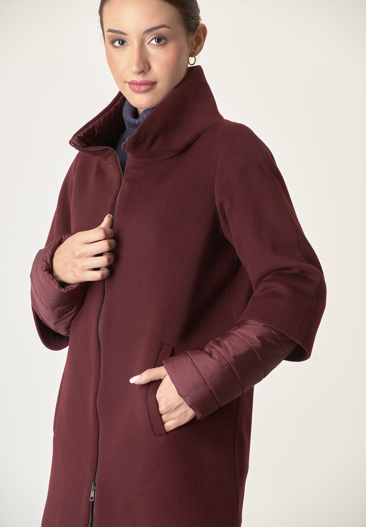 Cappotto bordeaux lana-cashmere doppia manica-Angelico