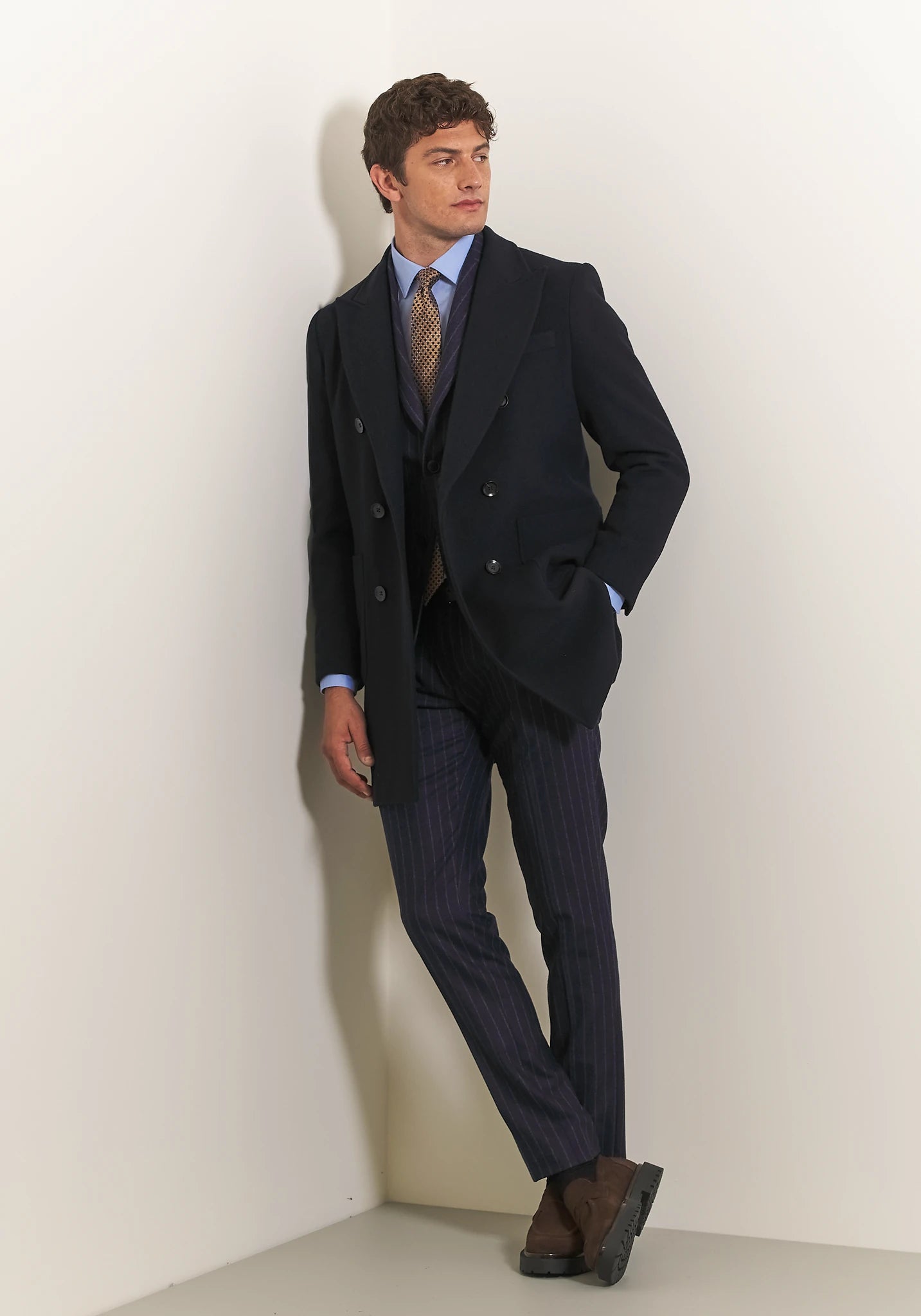 Cappotto blu doppiopetto misto lana resca-Angelico