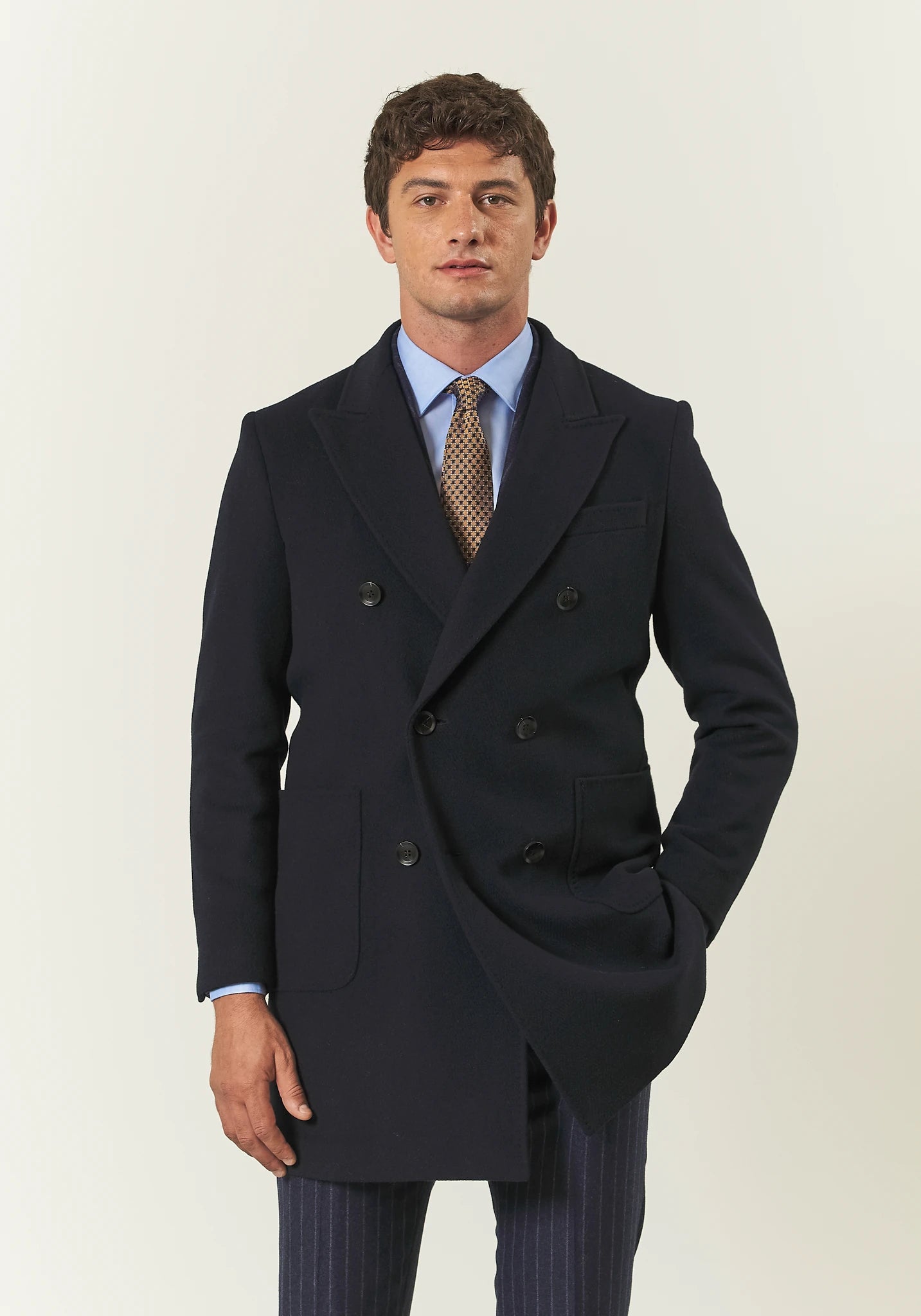 Cappotto blu doppiopetto misto lana resca-Angelico