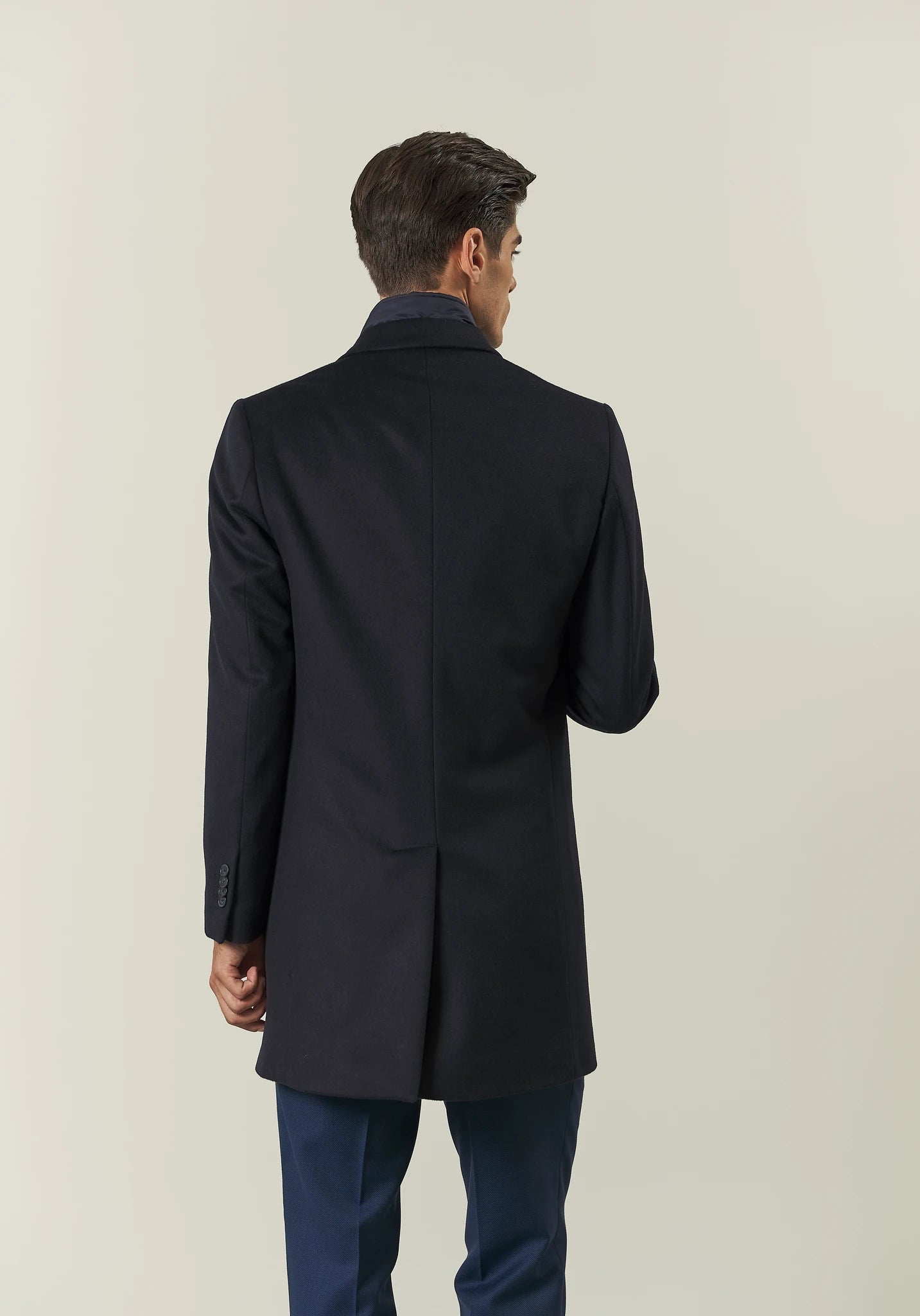 Cappotto blu misto cashmere pettorina staccabile