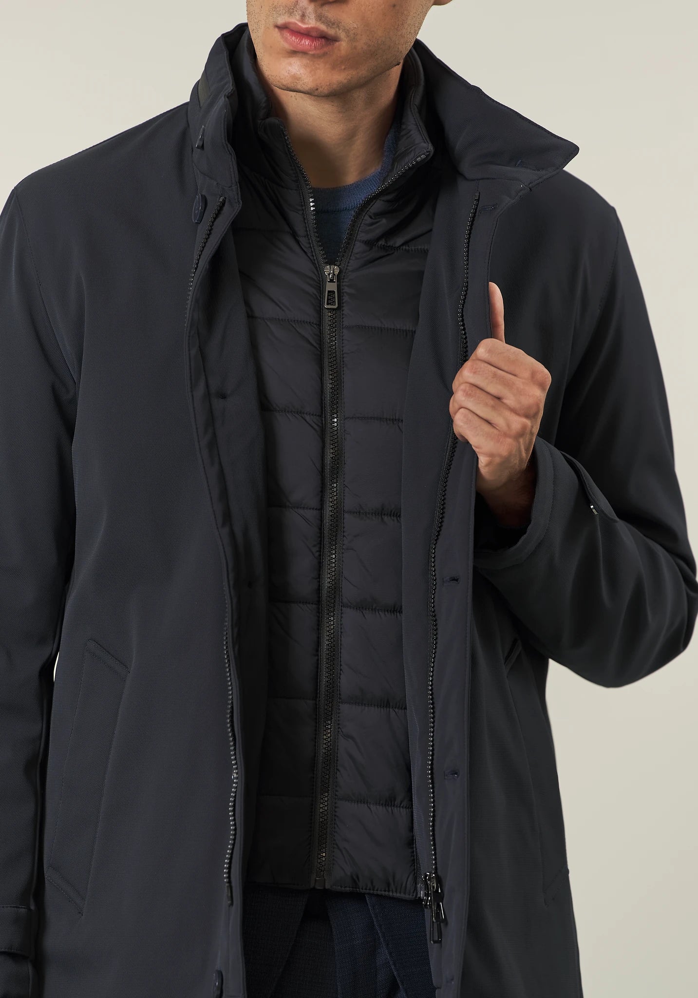 Cappotto tecnico blu impermeabile pettorina staccabile-Angelico