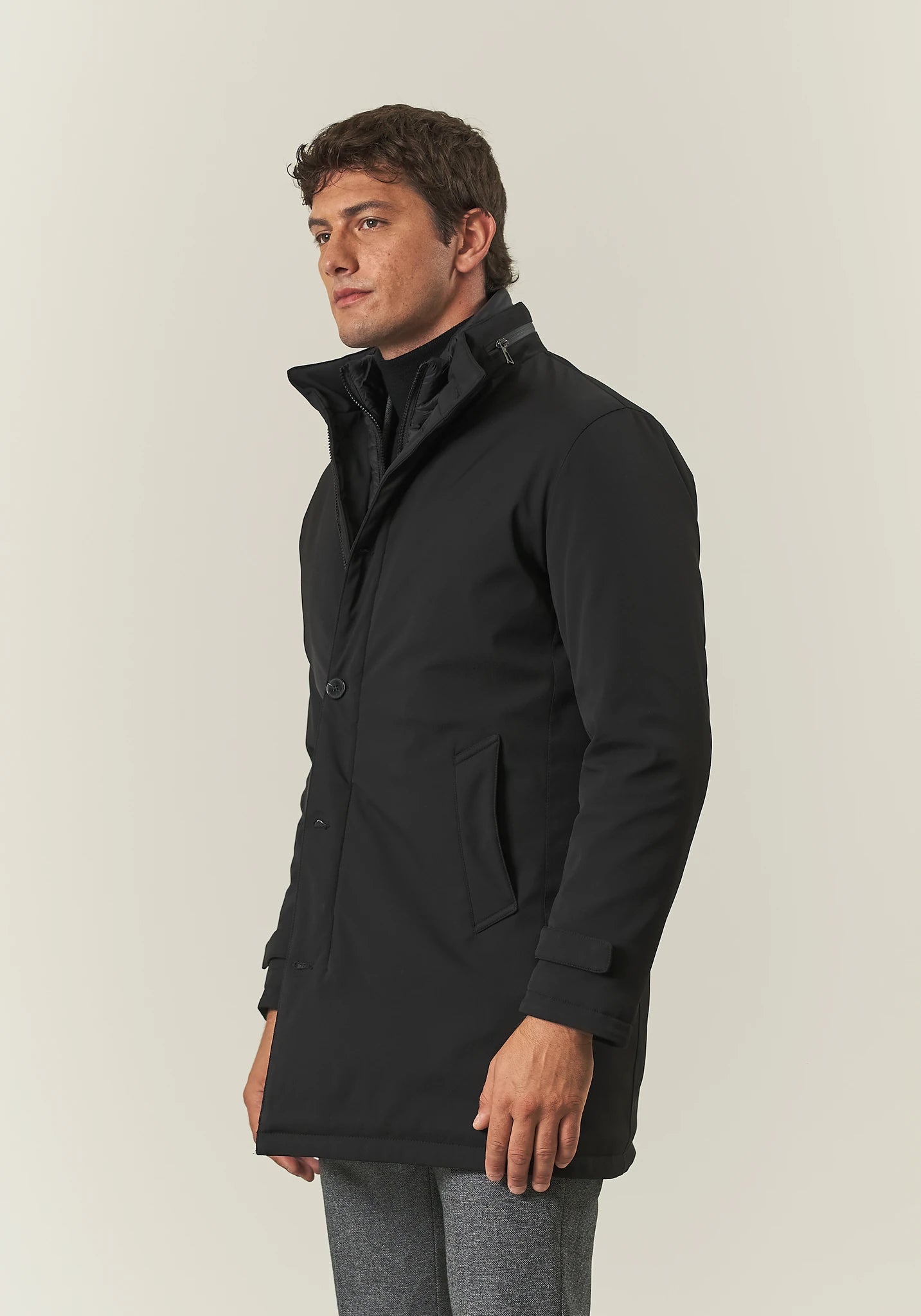 Cappotto tecnico nero impermeabile pettorina staccabile-Angelico