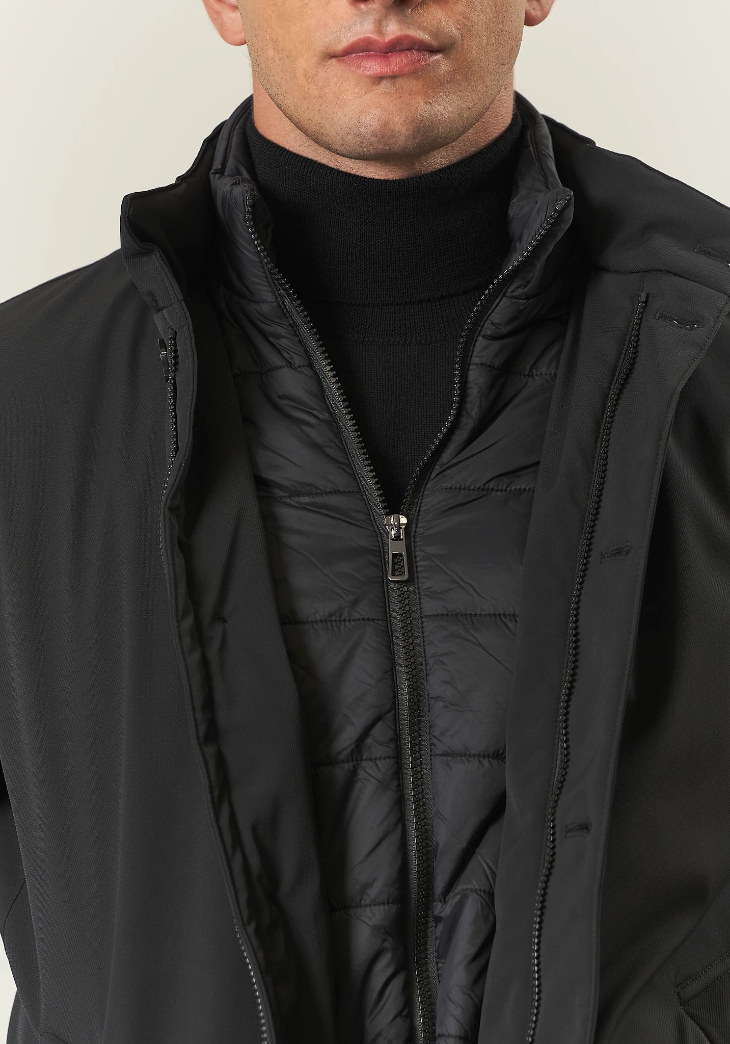 Cappotto tecnico nero impermeabile pettorina staccabile-Angelico