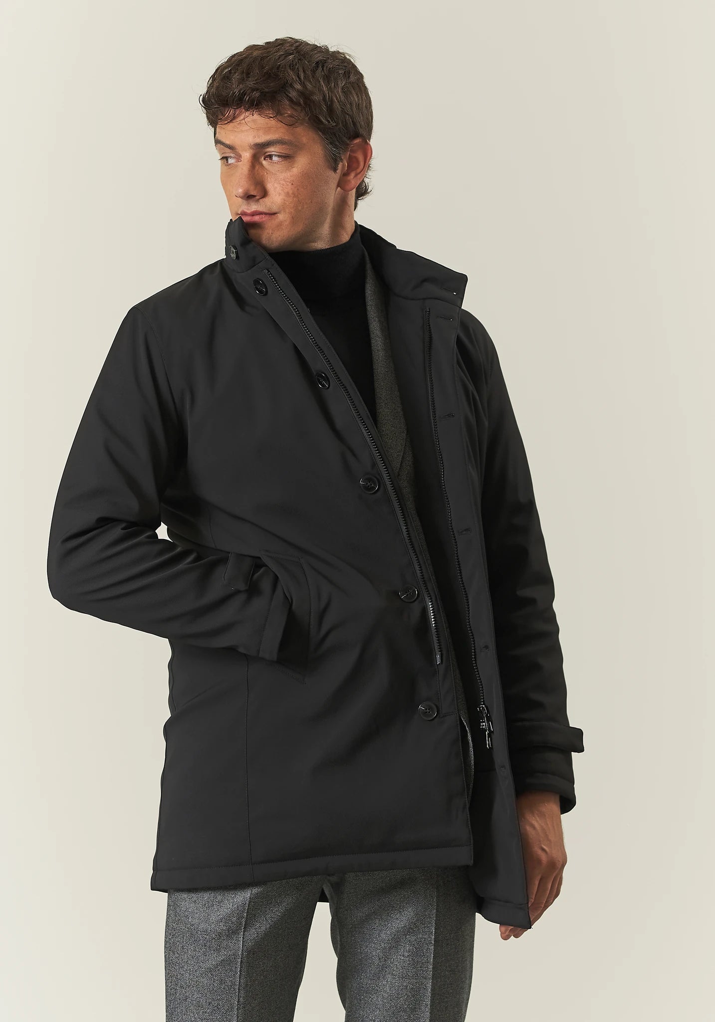 Cappotto tecnico nero impermeabile pettorina staccabile-Angelico