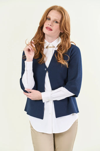 Navy blue one-button cotton cardigan