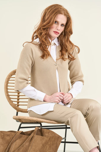 One-button cotton rope cardigan