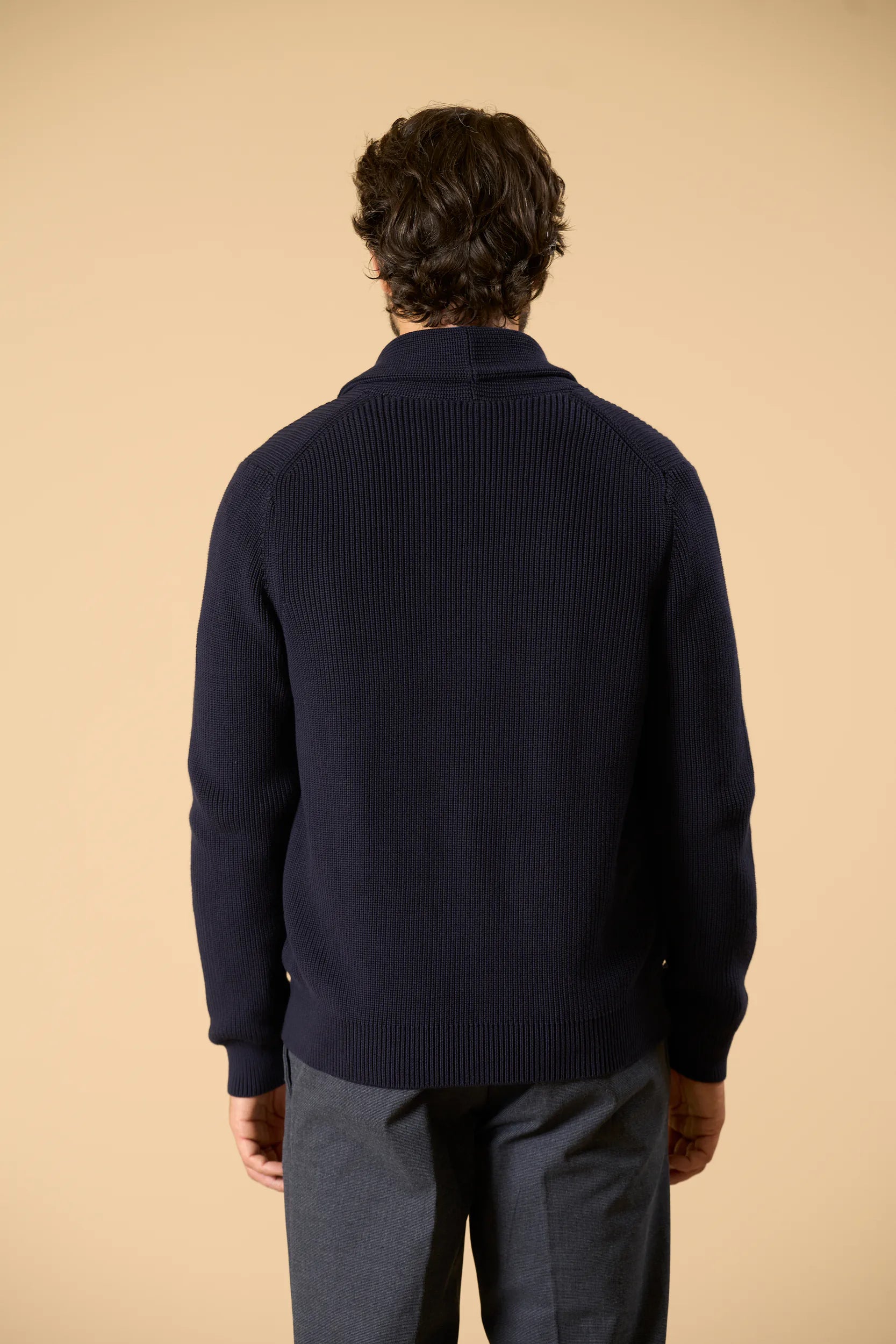 Cardigan blu collo scialle cotone Angelico 6
