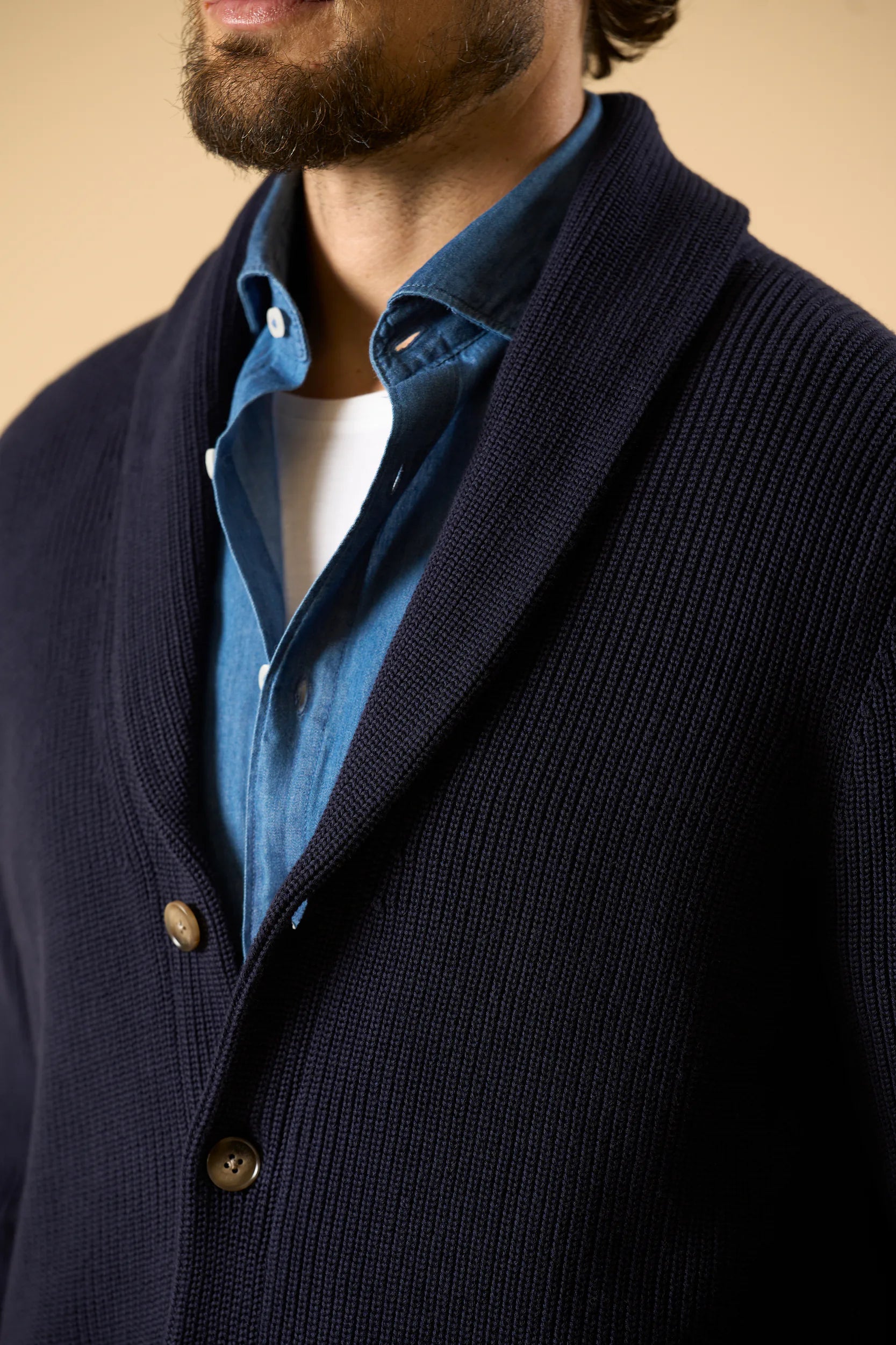 Cardigan blu collo scialle cotone Angelico 2