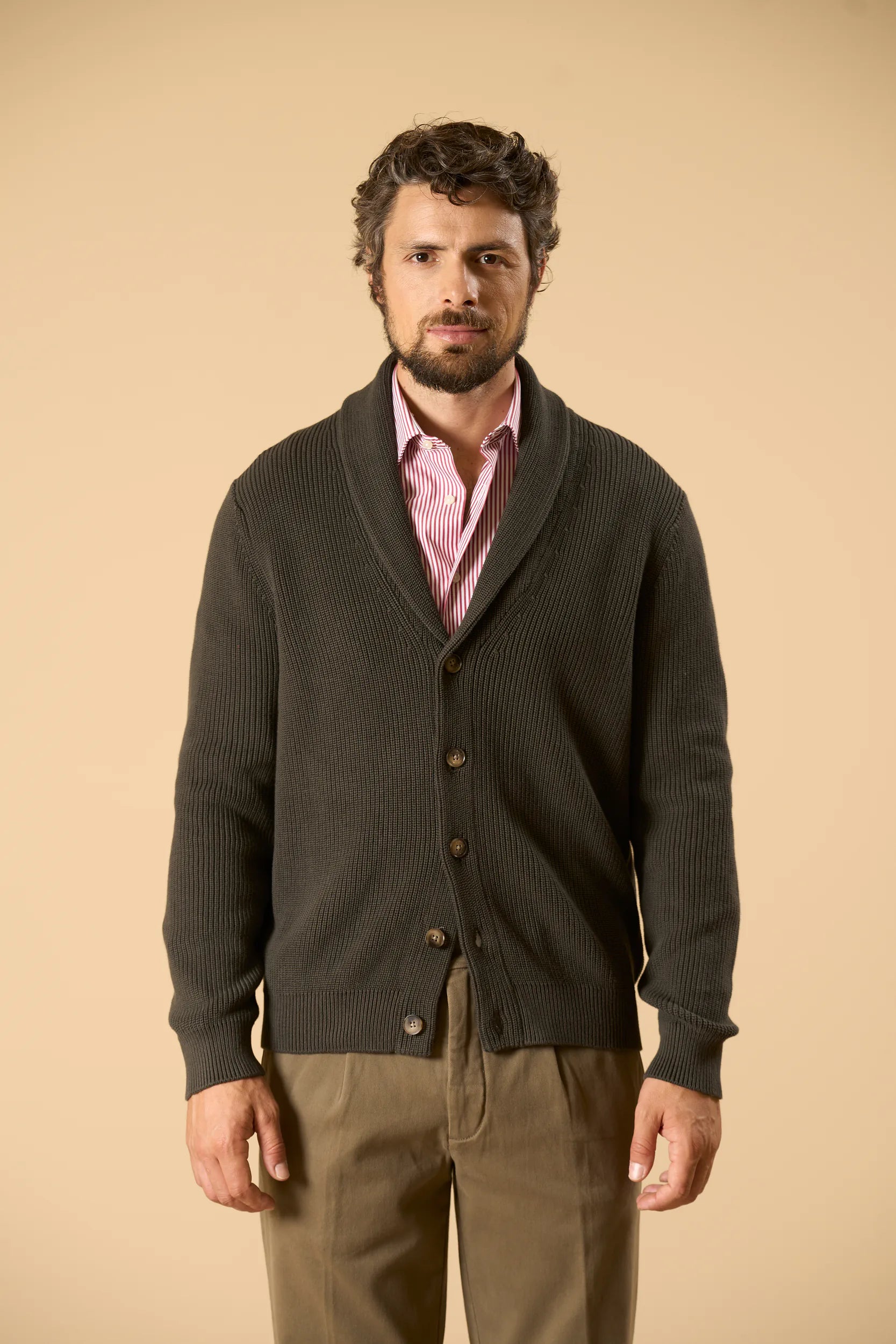 Cardigan verde collo scialle cotone Angelico 4