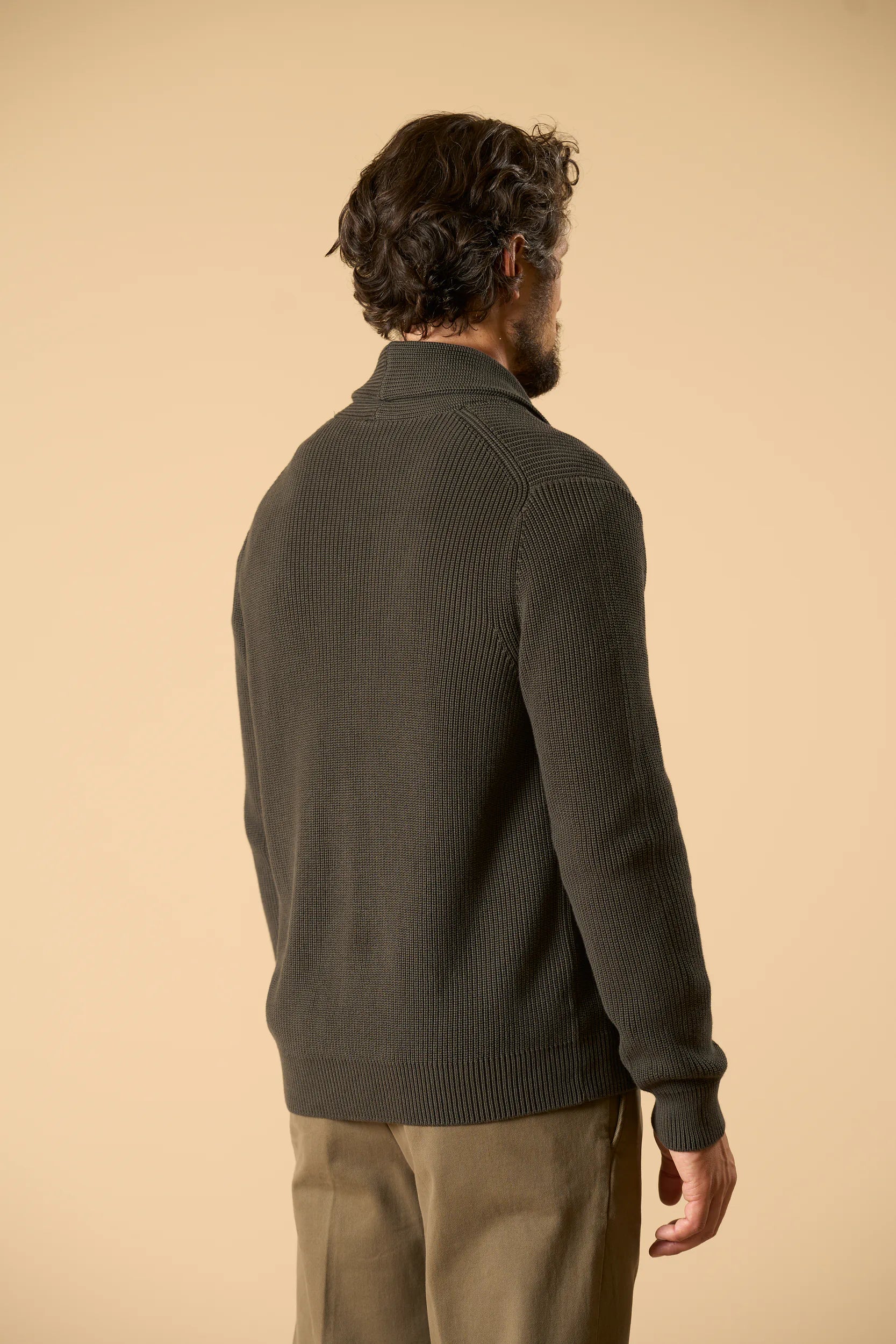 Cardigan verde collo scialle cotone Angelico 5