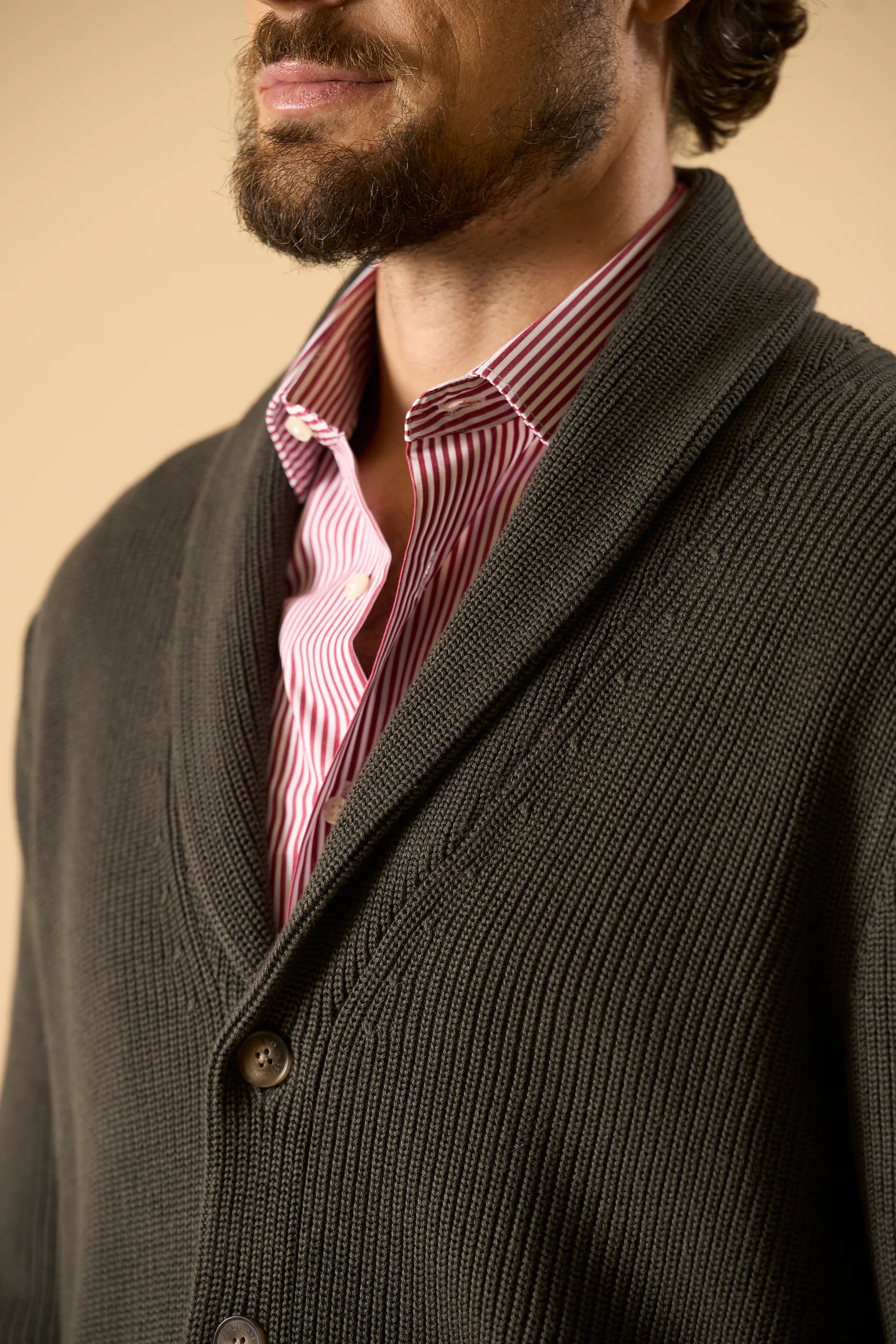 Cardigan verde collo scialle cotone Angelico 2