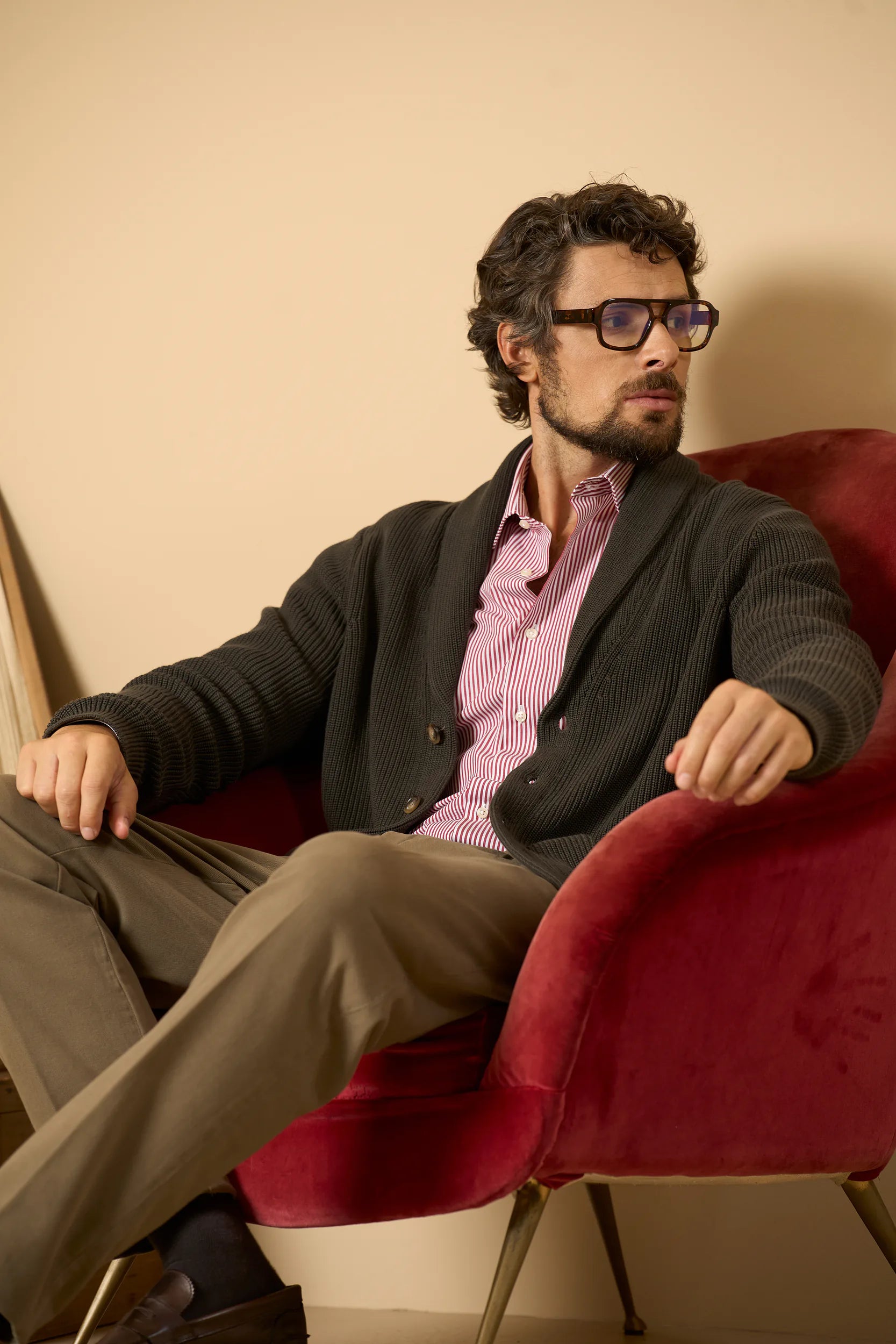 Cardigan verde collo scialle cotone Angelico 1