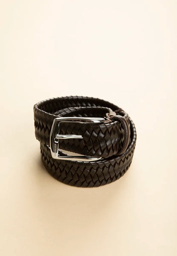 Dark brown braided recycled leather belt