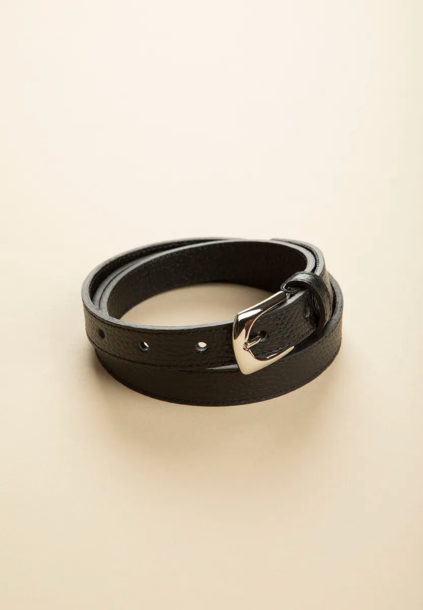 Black thin tumbled leather belt | Angelico