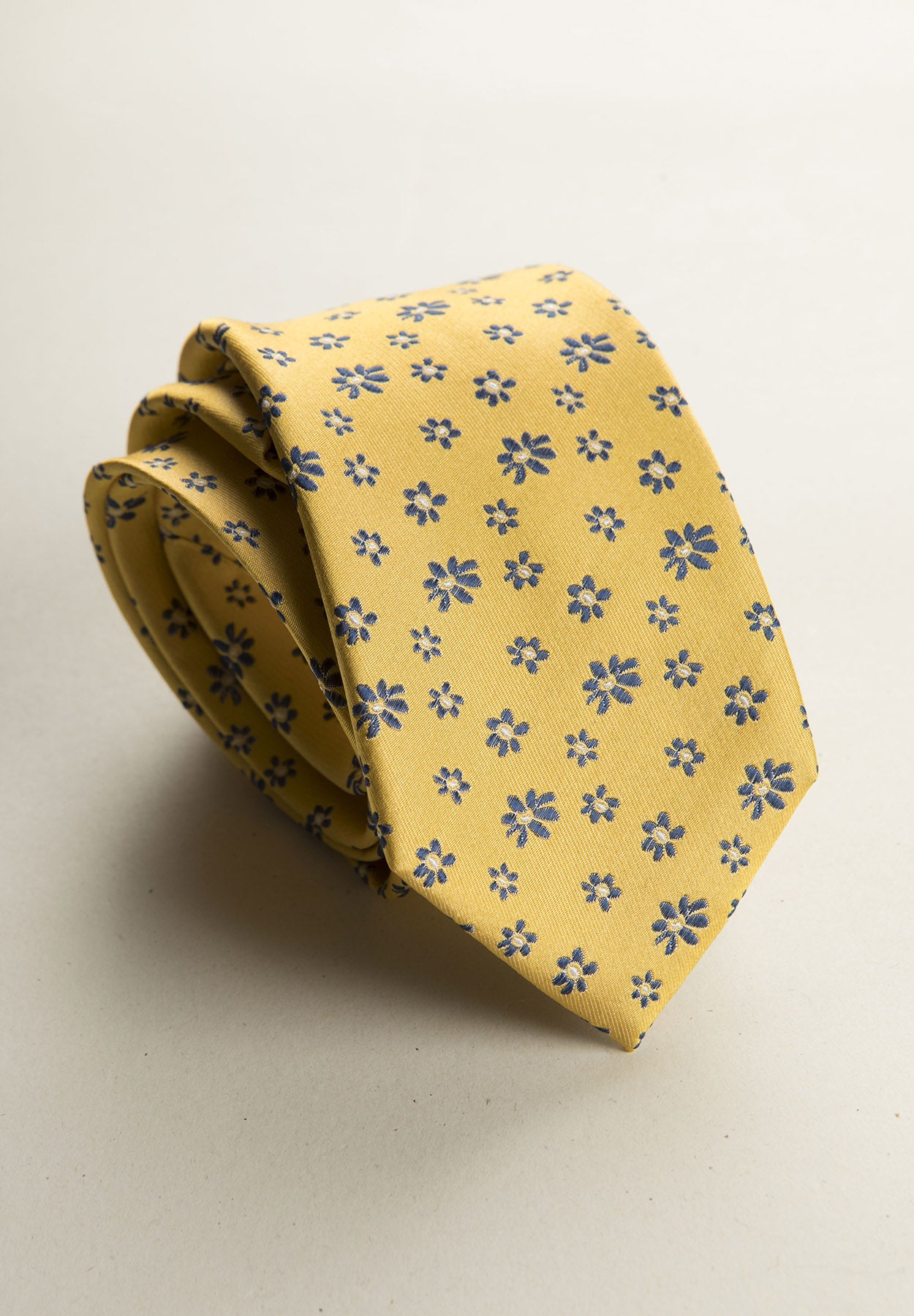 Yellow tie blue flowers silk