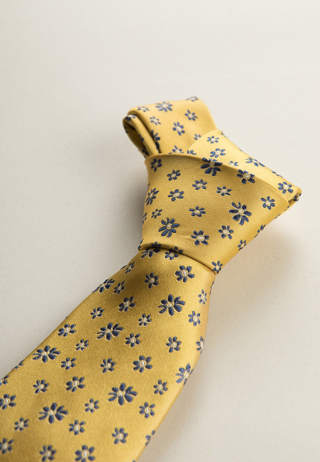 Yellow tie blue flowers silk