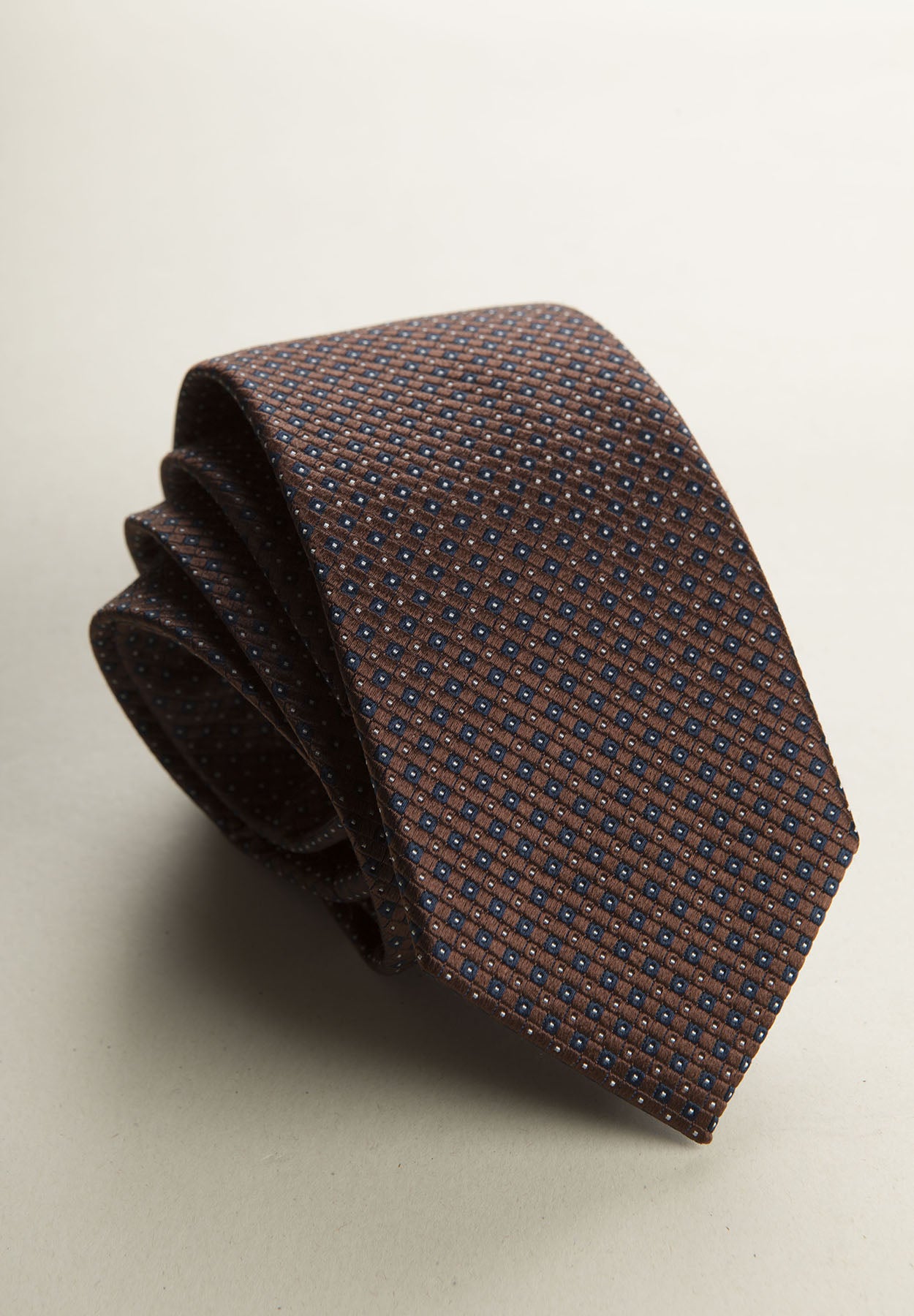 Brown tie with blue micro pattern silk