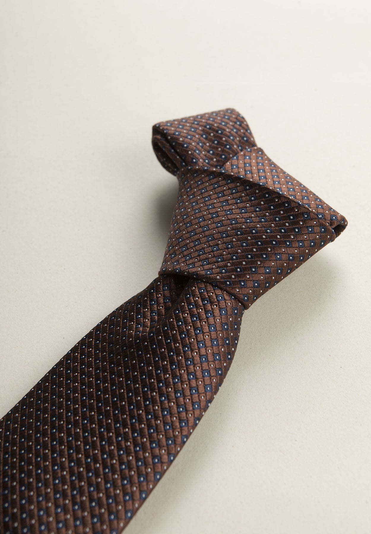 Brown tie with blue micro pattern silk