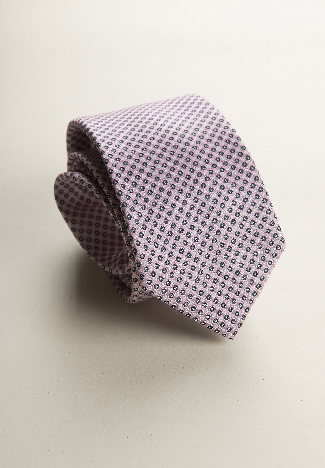 Pink tie micro pattern white blue silk