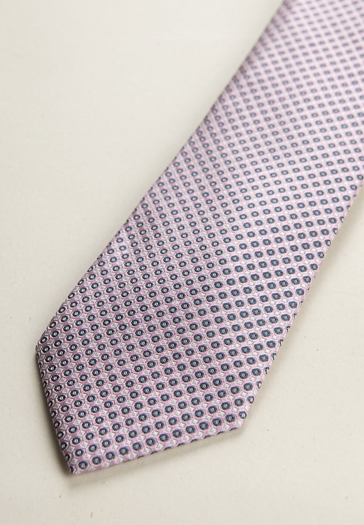 Pink tie micro pattern white blue silk