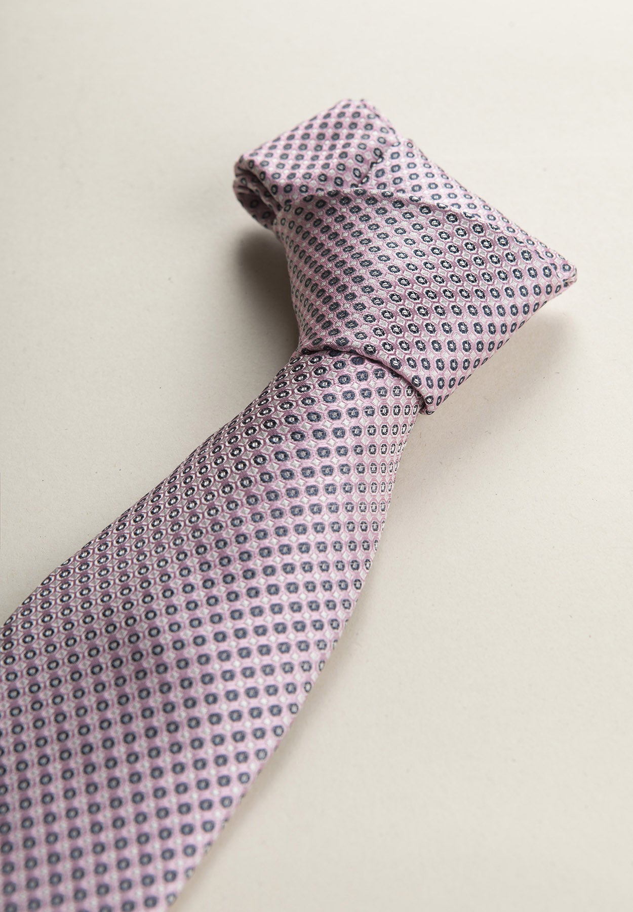 Pink tie micro pattern white blue silk