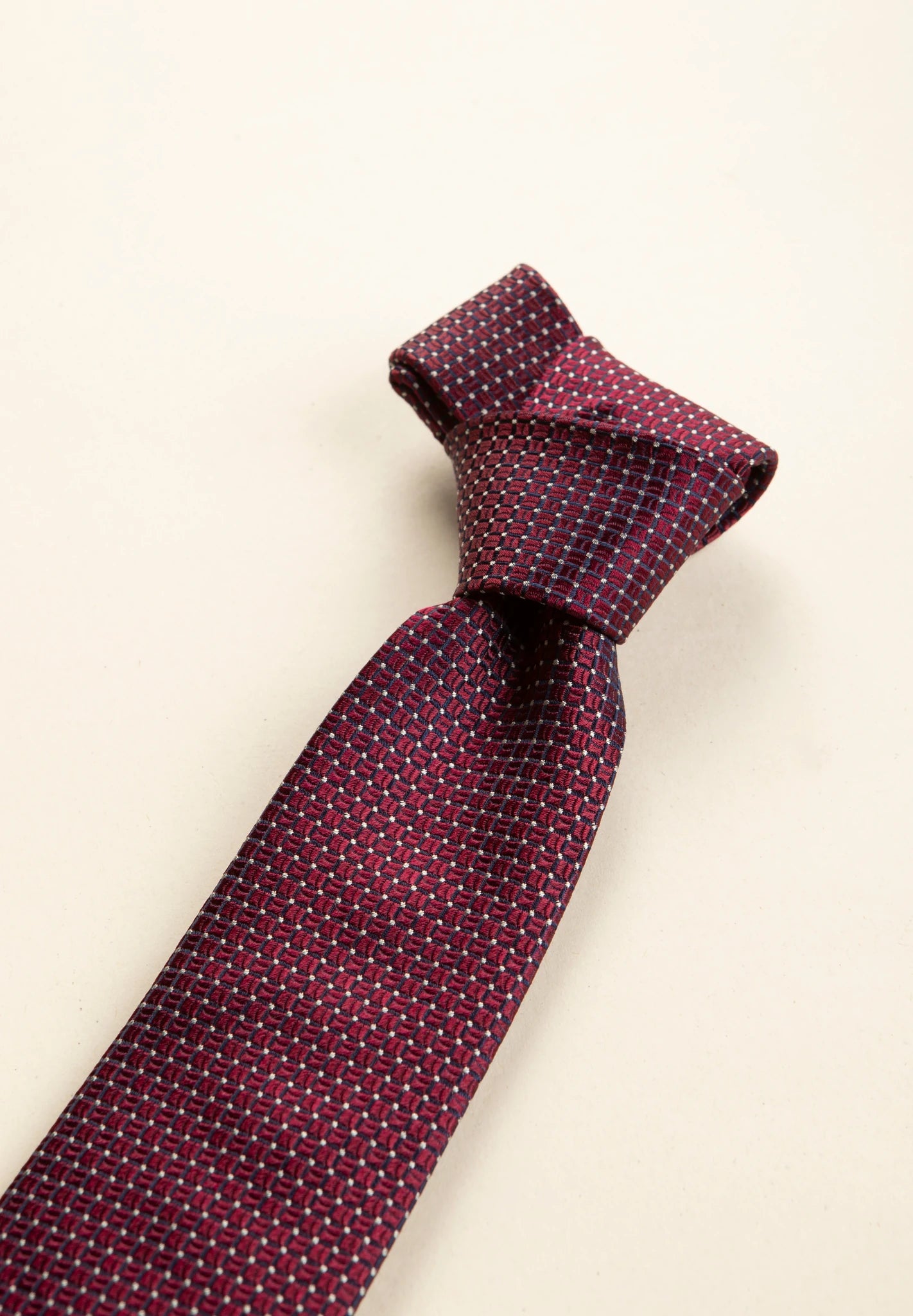 Cravatta bordeaux quadri blu grigio seta-Angelico