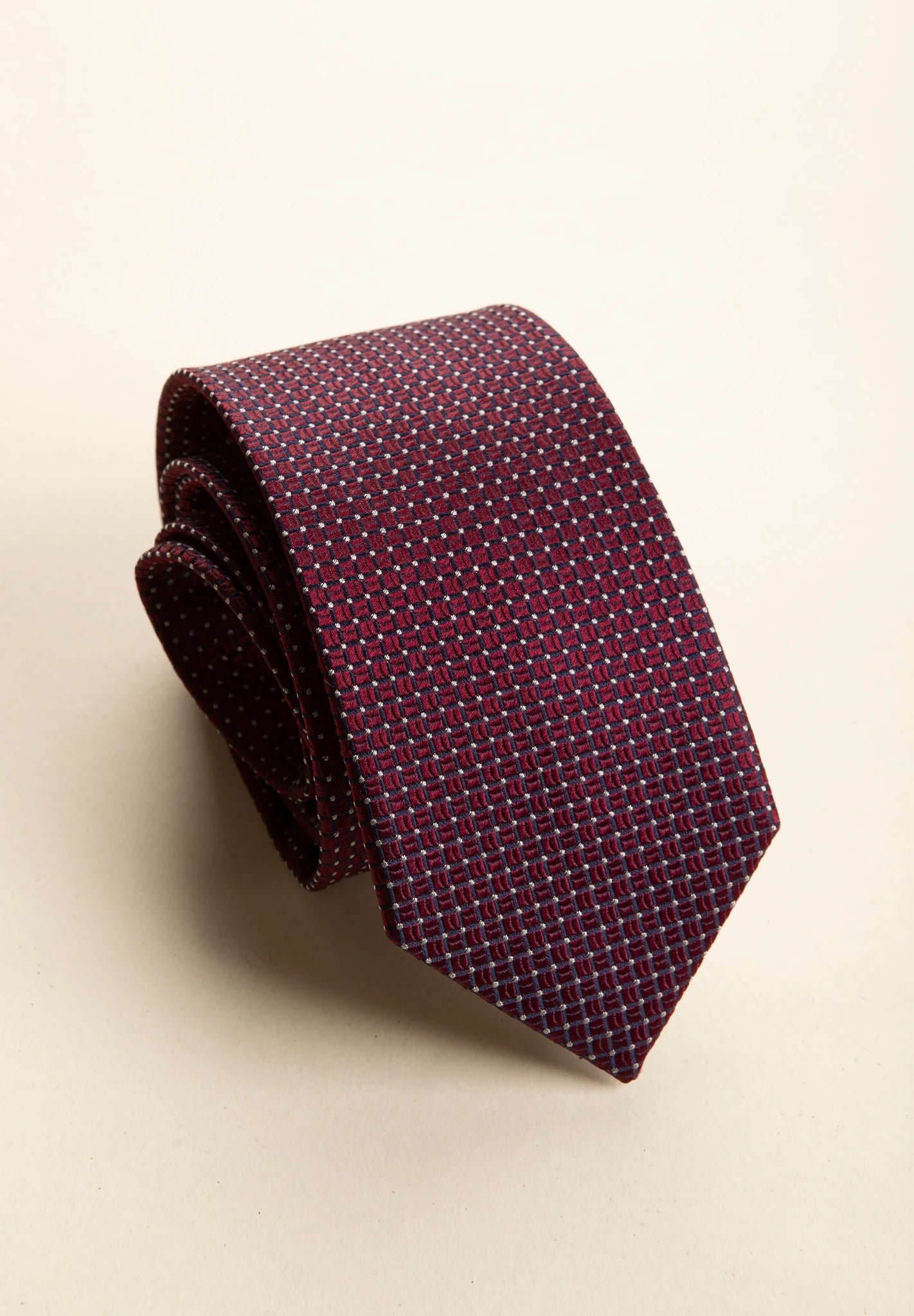 Cravatta bordeaux quadri blu grigio seta-Angelico